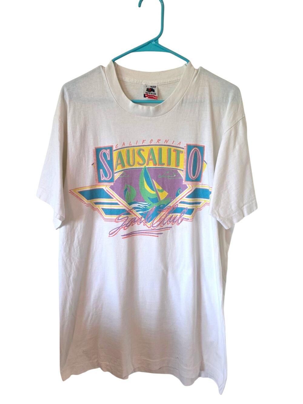 Vintage California Sausalito Sail Club Short Sleeve Tee Size Large White  READ